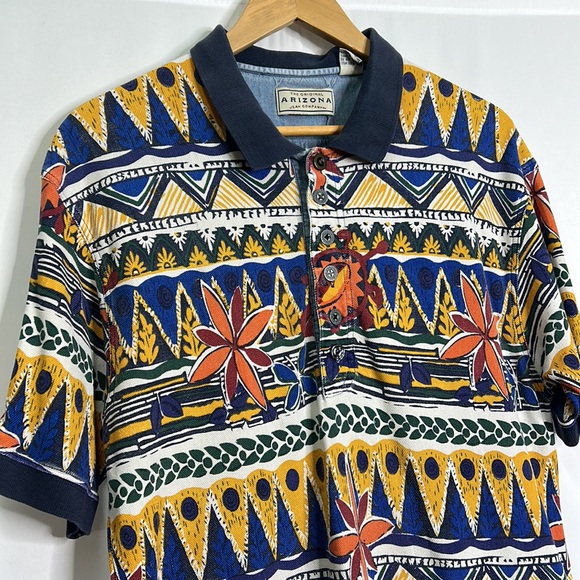 Arizona Jean Company vintage art floral colorful polo shirt - Picture 2 of 5